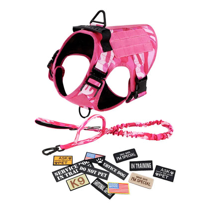 Military Pink Camouflage Dog Harness For Large Medium Dogs Harnesses Leash Adjustable Pet German Shepherd Tactical Training Vest