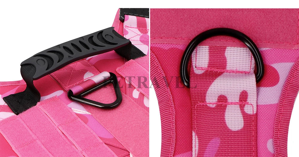 Military Pink Camouflage Dog Harness For Large Medium Dogs Harnesses Leash Adjustable Pet German Shepherd Tactical Training Vest