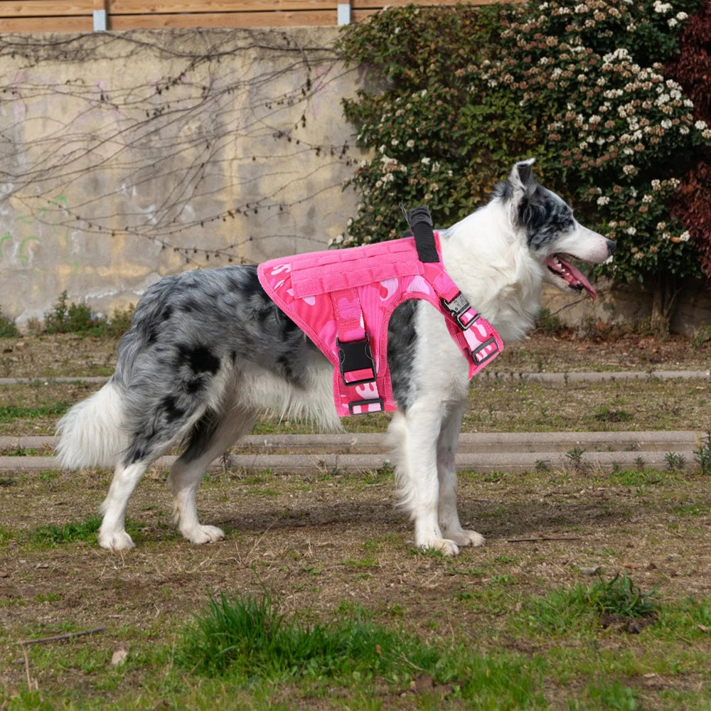 Military Pink Camouflage Dog Harness For Large Medium Dogs Harnesses Leash Adjustable Pet German Shepherd Tactical Training Vest