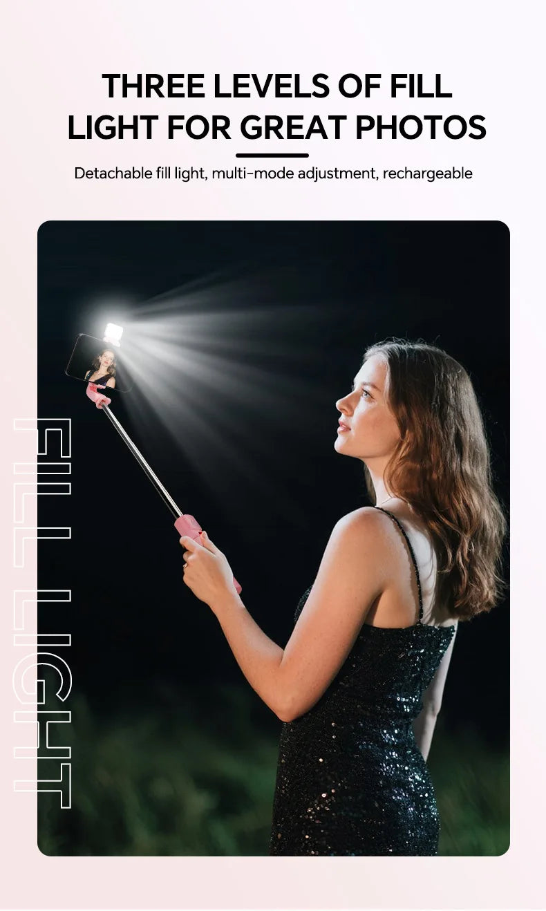 Scalable Phone Selfie Stick With Built-in Fill Light Telescopic Phone Selfie Stick With Built-in Light, Professional Live Stream