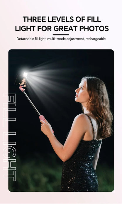 Scalable Phone Selfie Stick With Built-in Fill Light Telescopic Phone Selfie Stick With Built-in Light, Professional Live Stream