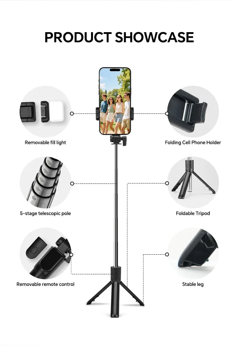 Scalable Phone Selfie Stick With Built-in Fill Light Telescopic Phone Selfie Stick With Built-in Light, Professional Live Stream