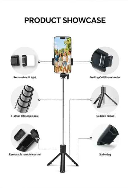 Scalable Phone Selfie Stick With Built-in Fill Light Telescopic Phone Selfie Stick With Built-in Light, Professional Live Stream