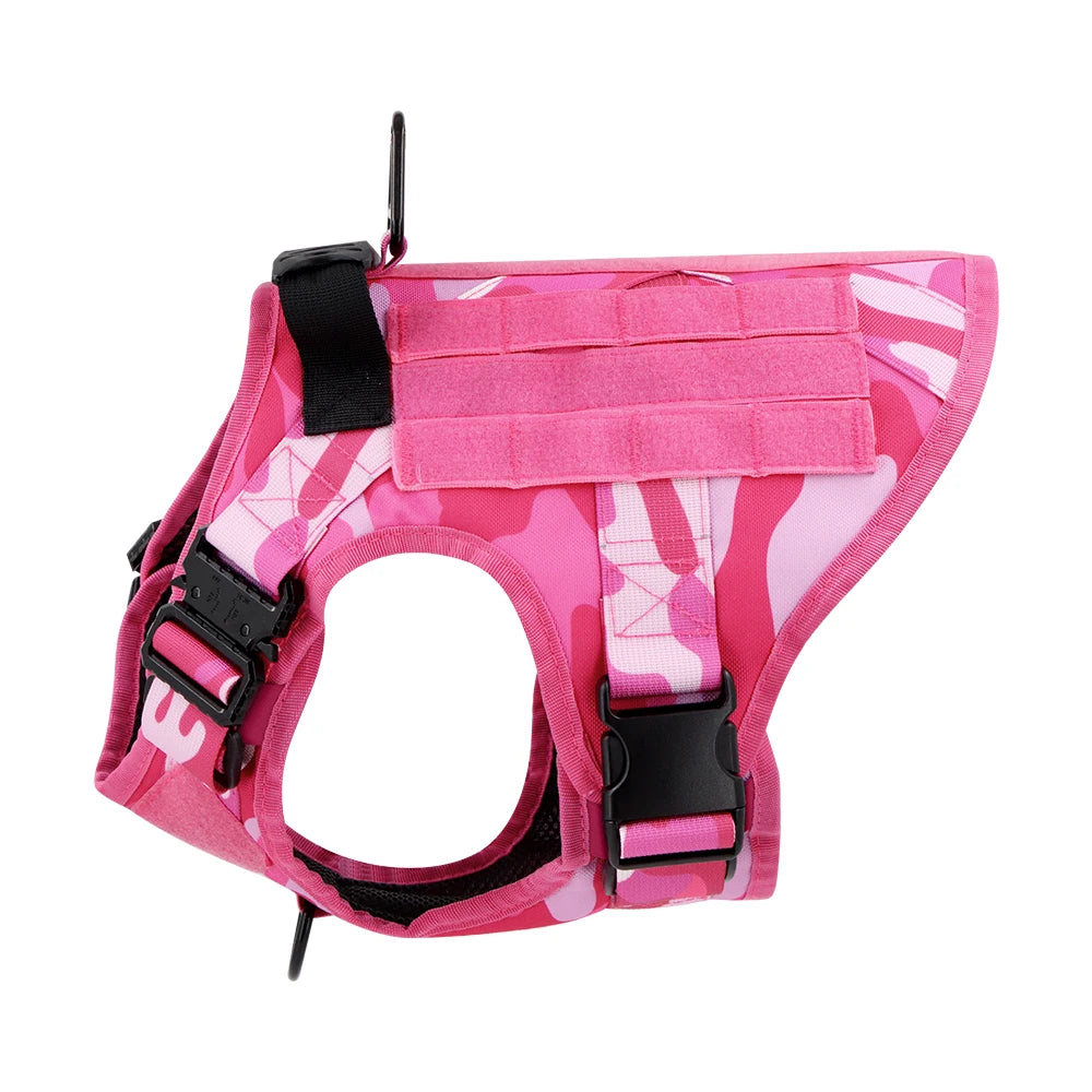 Military Pink Camouflage Dog Harness For Large Medium Dogs Harnesses Leash Adjustable Pet German Shepherd Tactical Training Vest
